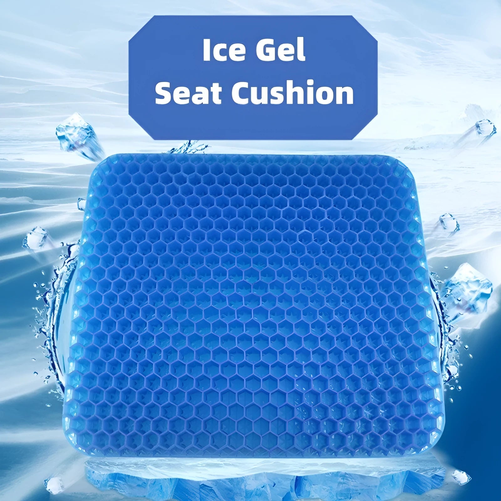 A solid-colour gel seat cushion with a honeycomb pattern, shown on a chair.