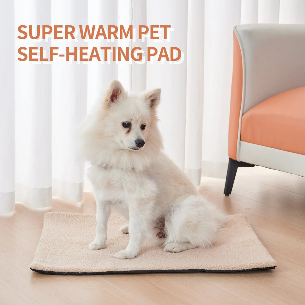 Grey self-heating plush pet pad for cats showing rectangular shape and soft texture