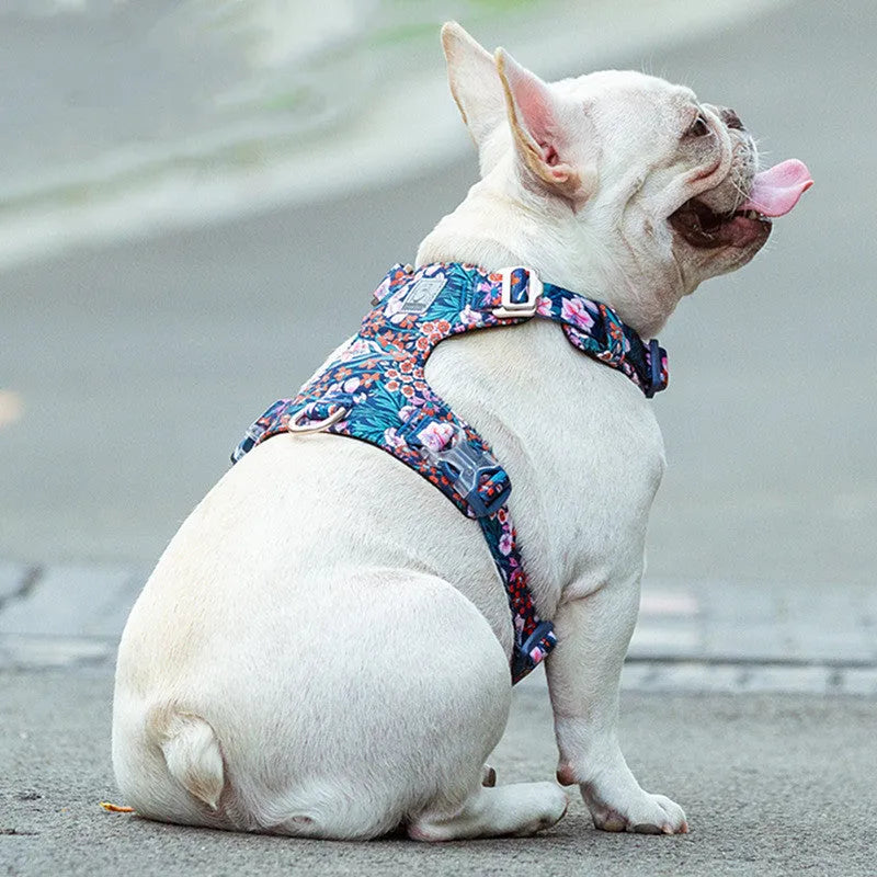 Floral pattern pure cotton pet chest harness for dog walking with pull-resistant strap
