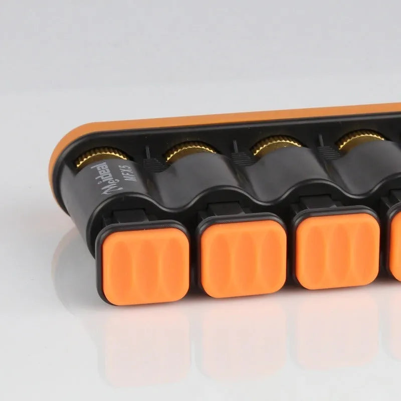 Grey and orange non-slip silicone finger trainer for guzheng, piano, and guitar hand muscle development.