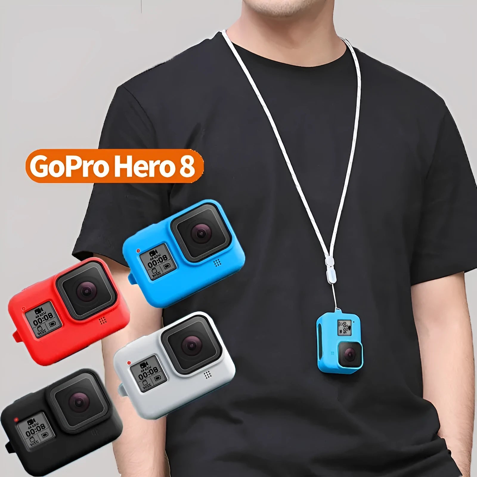 GoPro Hero8 Black silicone protective sleeve and anti-lost strap accessory kit in multiple colour options
