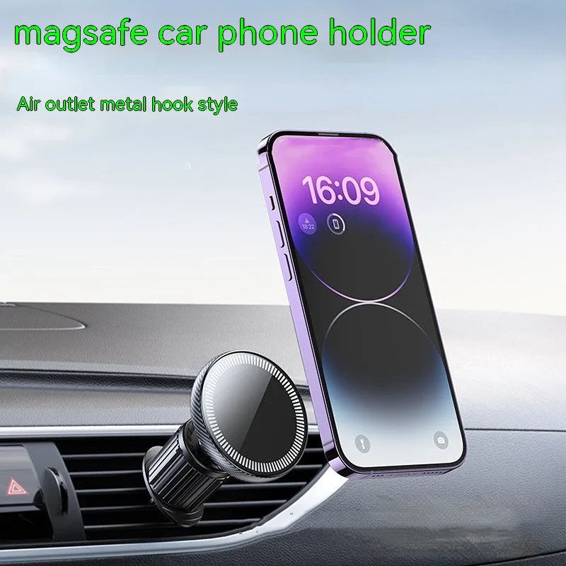 Car mobile phone magnetic suction metal hook bracket attached to air vent for navigation use