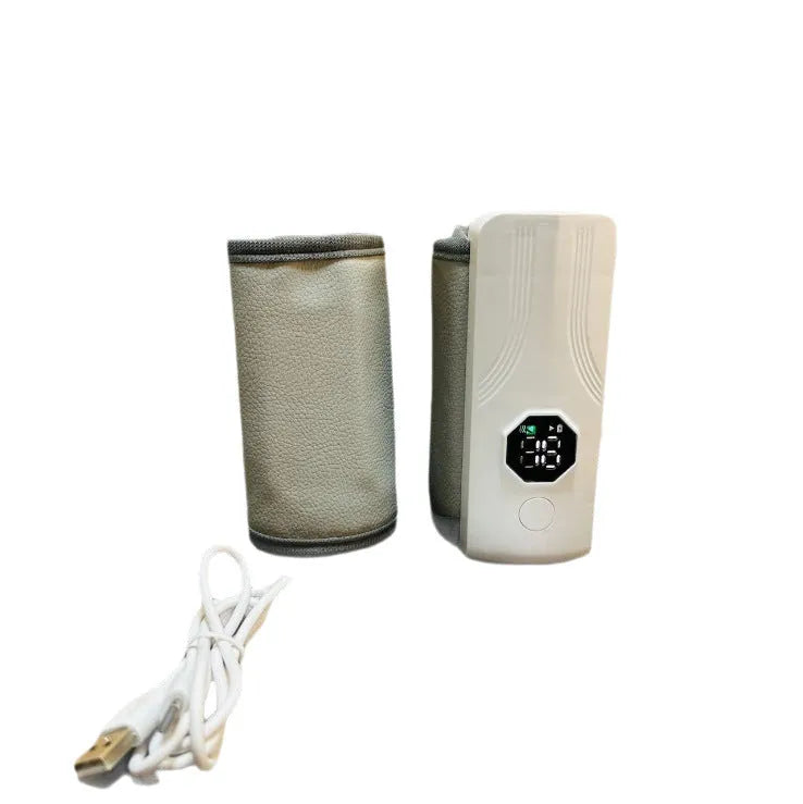 Grey and white car charger electric milk warmer with PU leather accents.