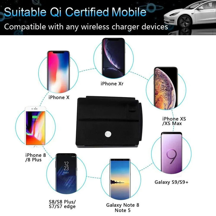 Black ABS plastic wireless charging storage box and fast-charging base bracket for QI smartphones