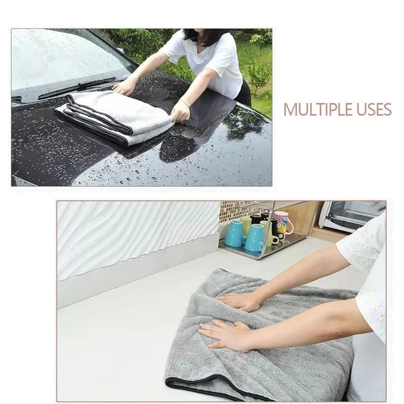 Microfiber car wash towel shown in three size options for vehicle drying