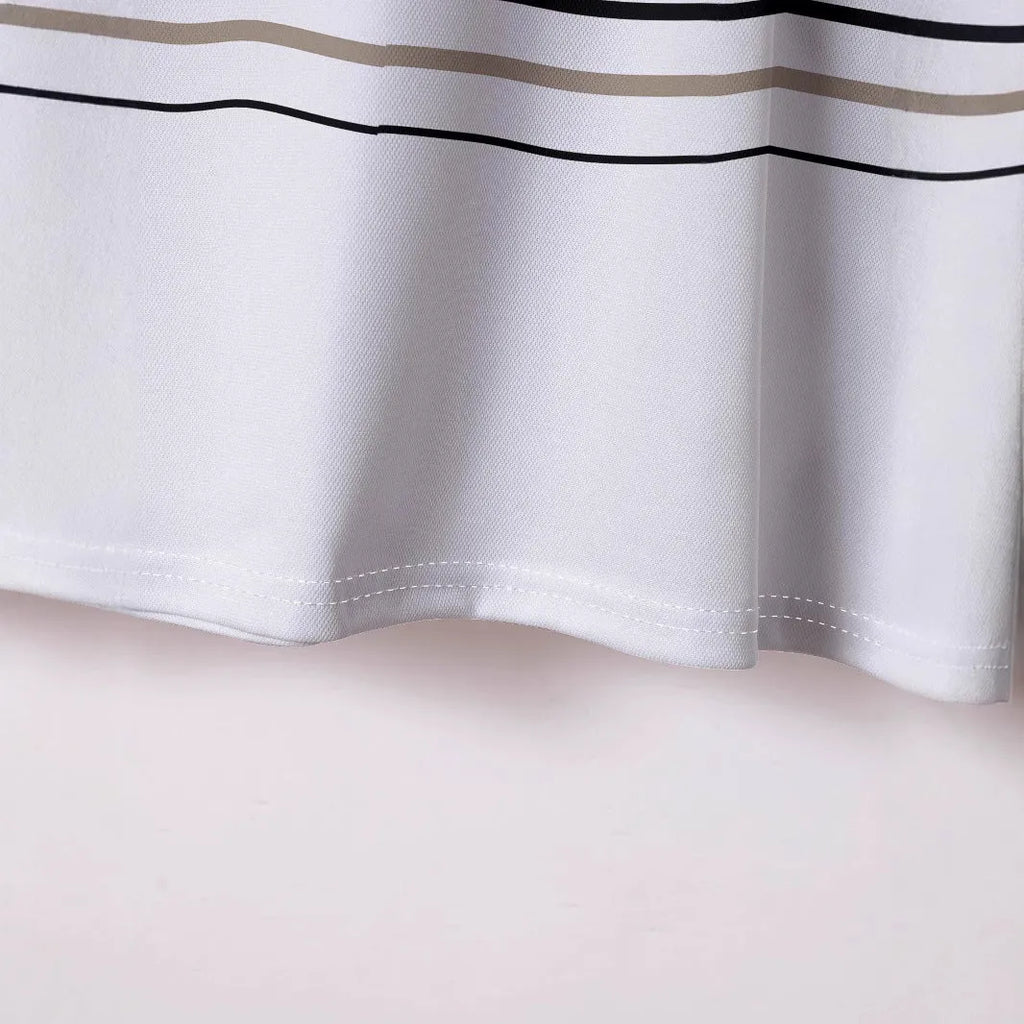 Men's white striped short sleeve slim fit T-shirt on hanger