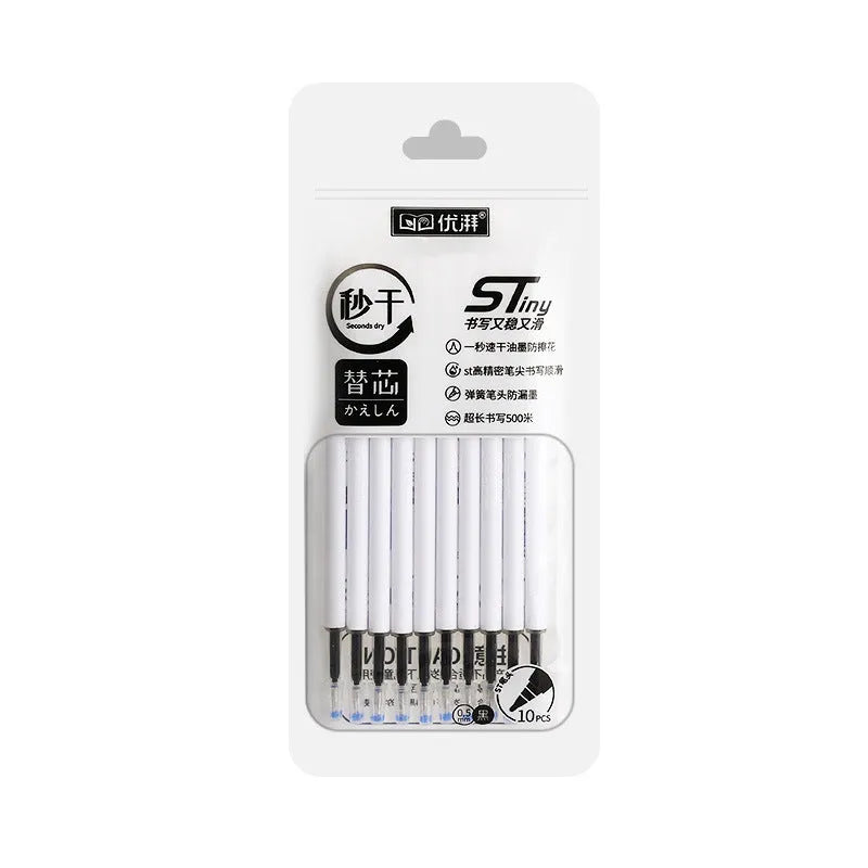 Quick-drying neutral push bullet pen refills in black, blue, red and ink blue colours with 500m writing length