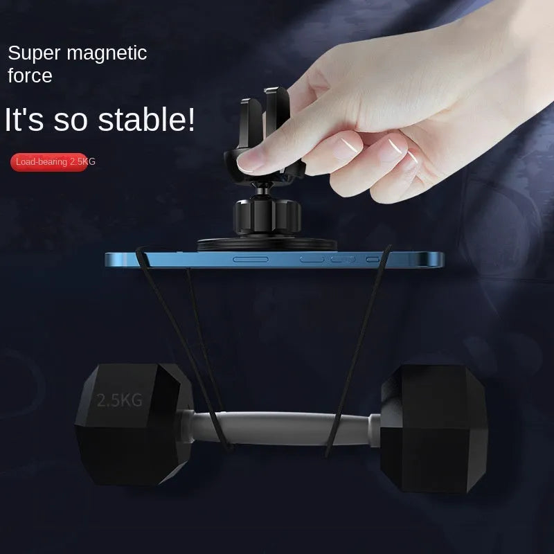 Black aluminium alloy magnetic car phone holder mounted on central control air vent