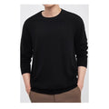 Men's regular fit wool pullover sweater in light camel colour showing conventional sleeve design