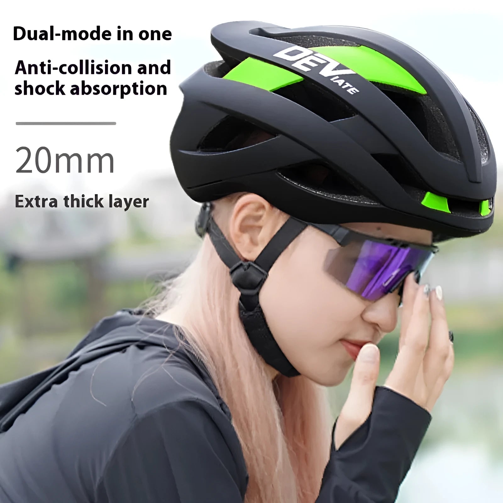Matte black adult mountain bike helmet with coloured trim and integrated ventilation net, shown with adjustable head strap.
