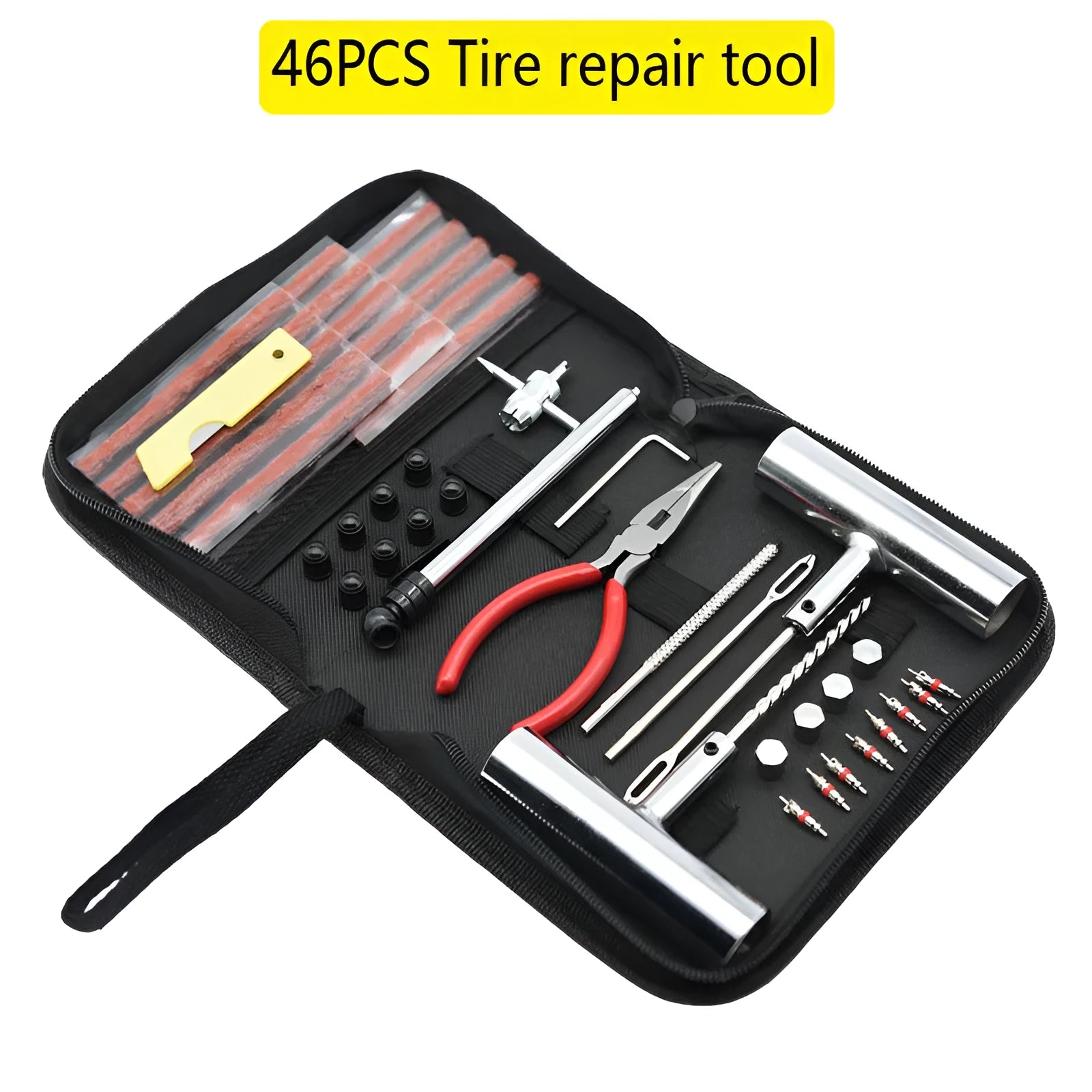 45 steel tyre repair tools in 32x20x5 cm cloth bag for car, motorcycle and bicycle puncture repair