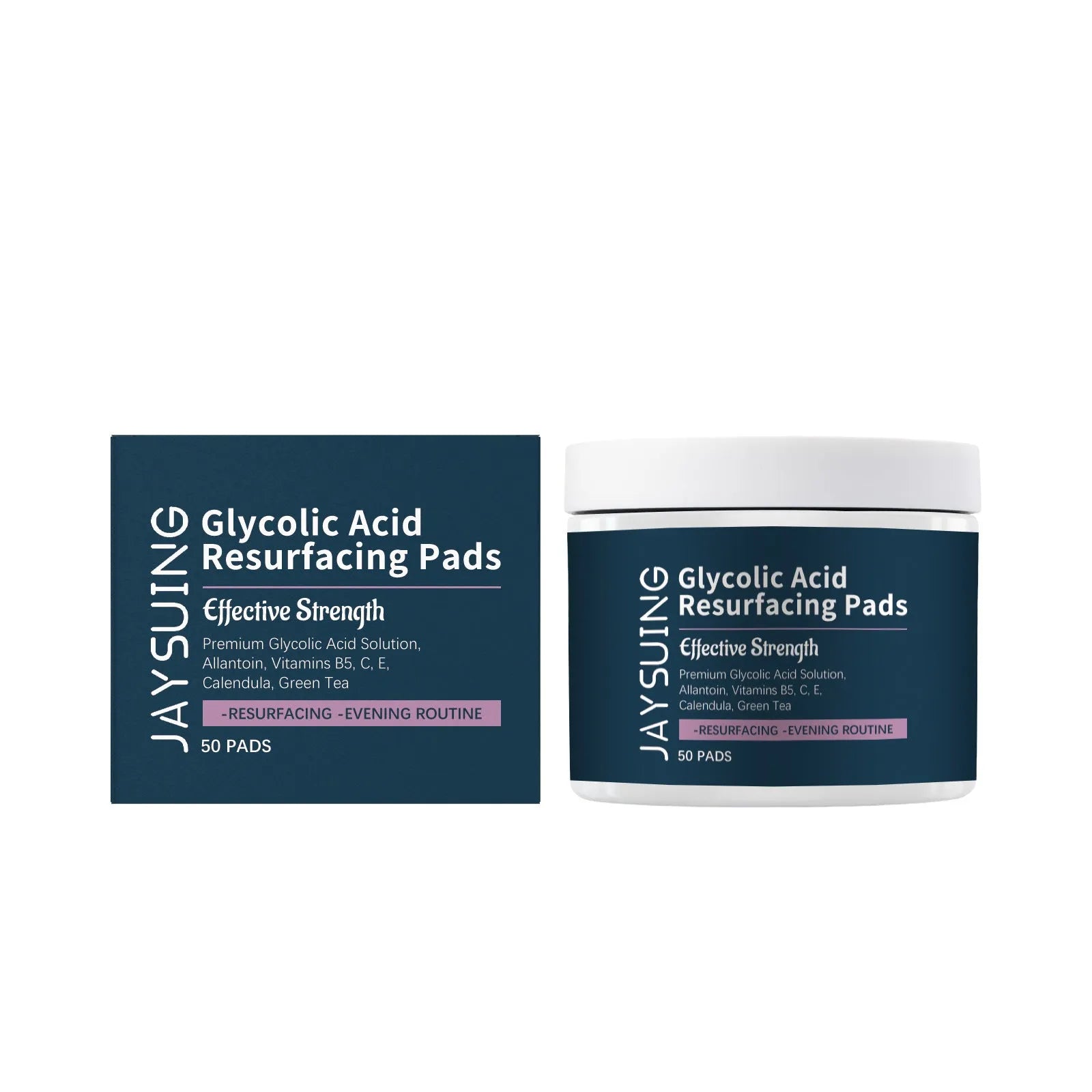Glycolic acid facial exfoliating pads in container, 50 count with vitamin complex