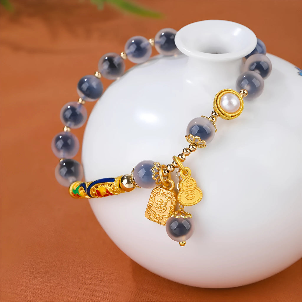 Women's sugar heart agate bracelet with retro minority styling in cherry blossom colour design
