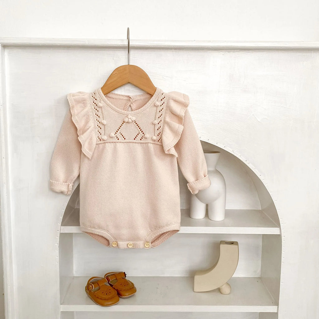 Girls stone powder cotton lace long-sleeved pullover top for heights 66-90cm