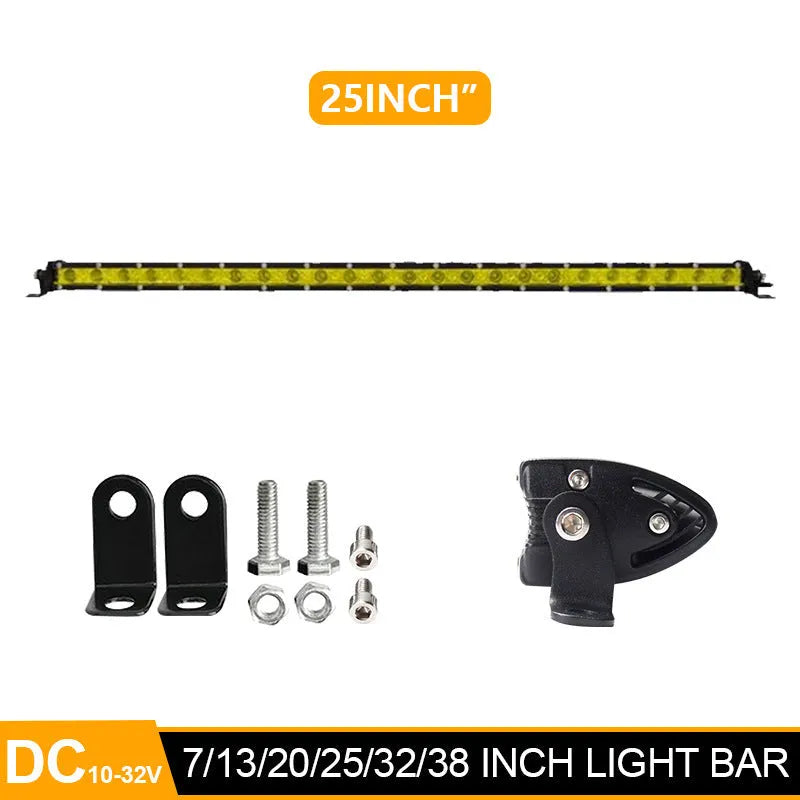 25-inch single row aluminium LED light bar with cool white LEDs and mounting brackets