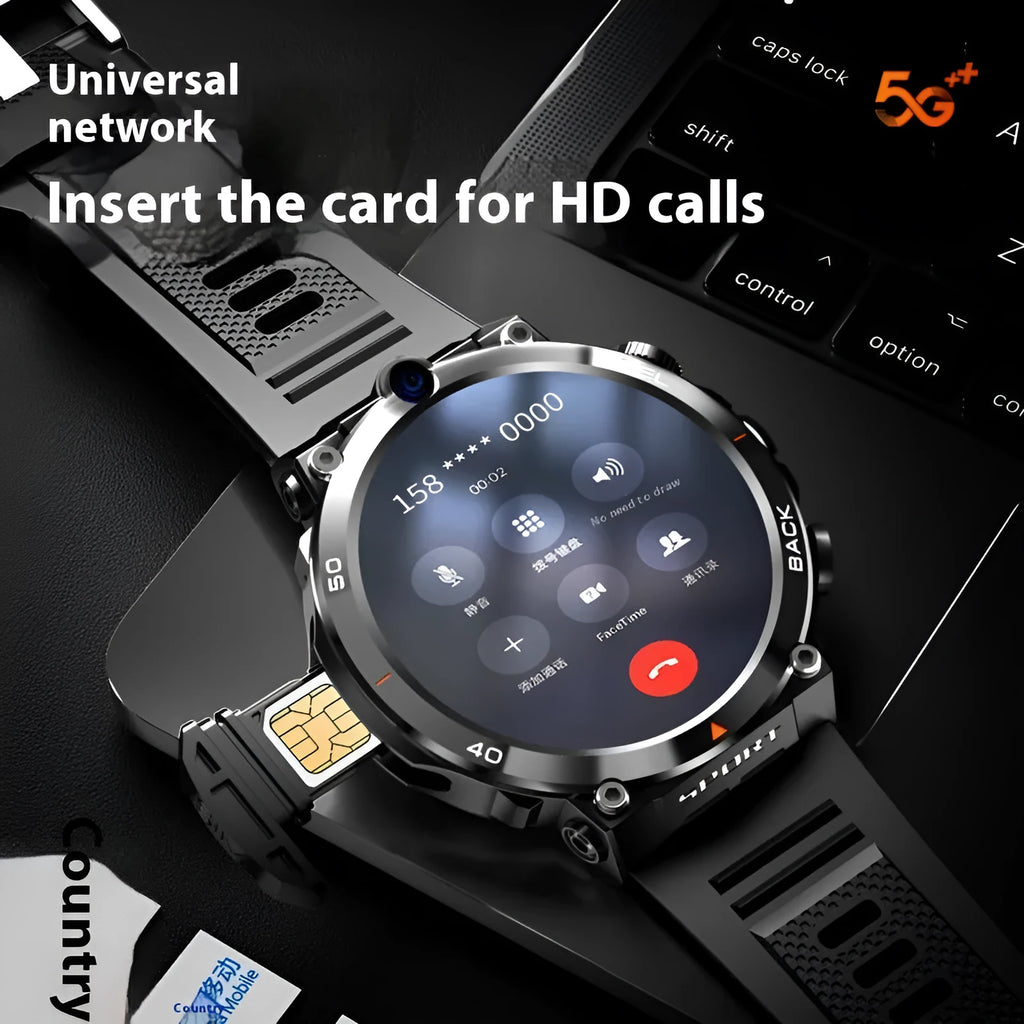 Sports smartwatch with dual cameras on a wrist, showing TFT touchscreen display.