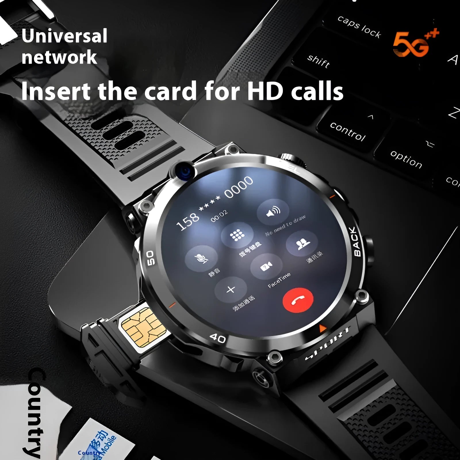 Sports smartwatch with dual cameras on a wrist, showing TFT touchscreen display.