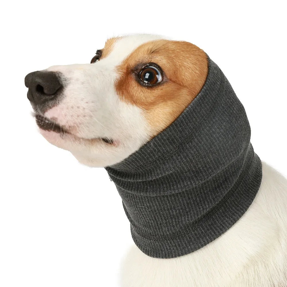 Blue polyester dog headband scarf showing adjustable sizing for canine accessory wear