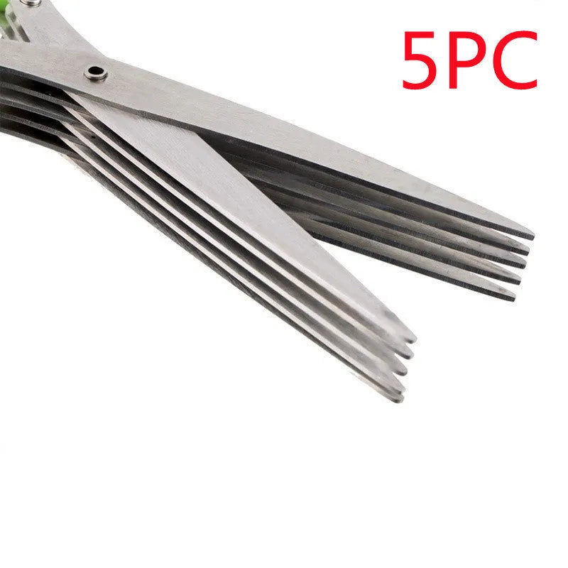 Stainless steel multi-layer onion scissors for cutting herbs and green onions.