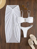 French style three-piece bikini set with long culottes skirt in multiple solid colours