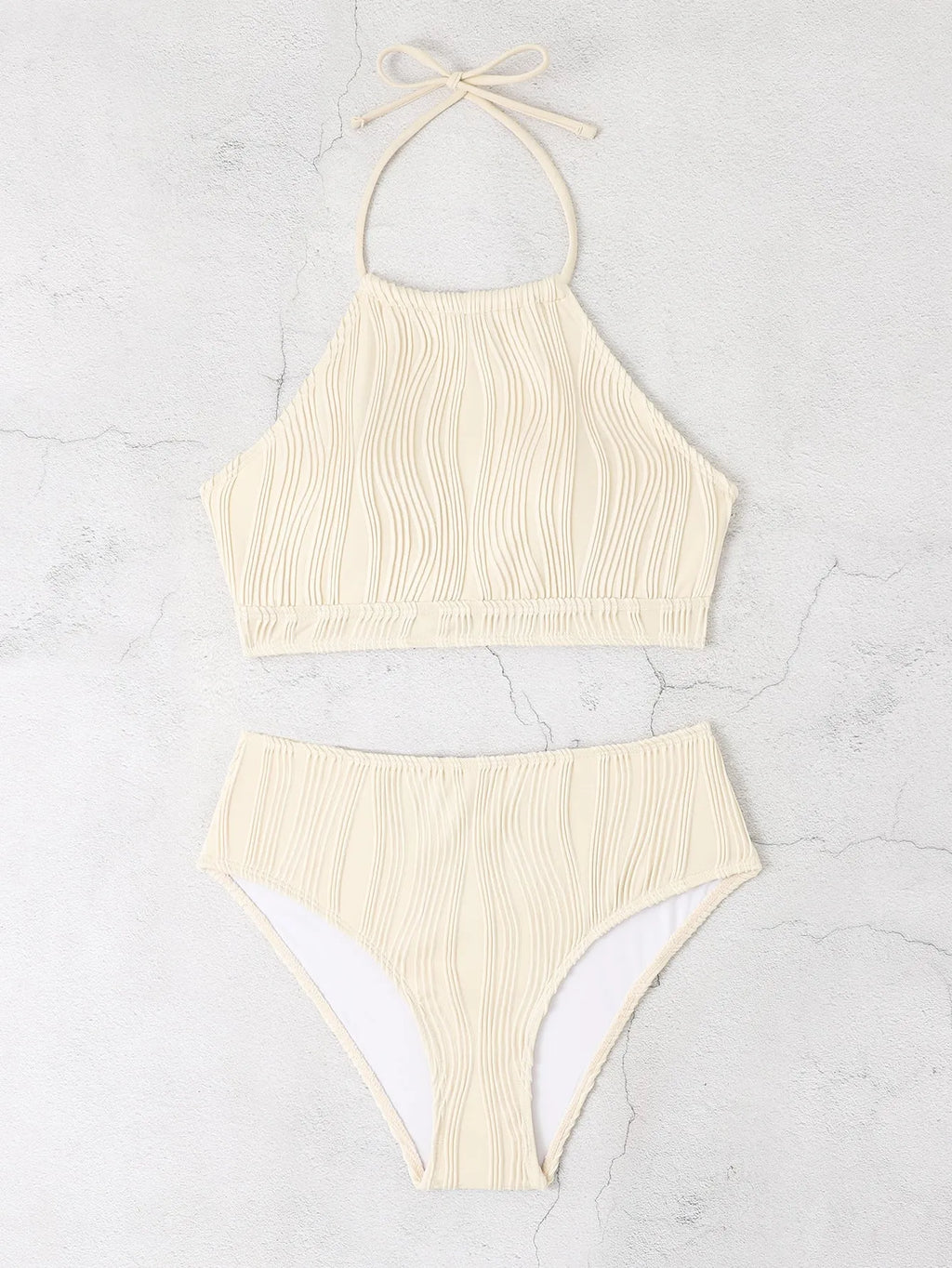 Women's conservative high waist swimwear two-piece set in polyester fabric