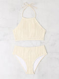 Women's conservative high waist swimwear two-piece set in polyester fabric
