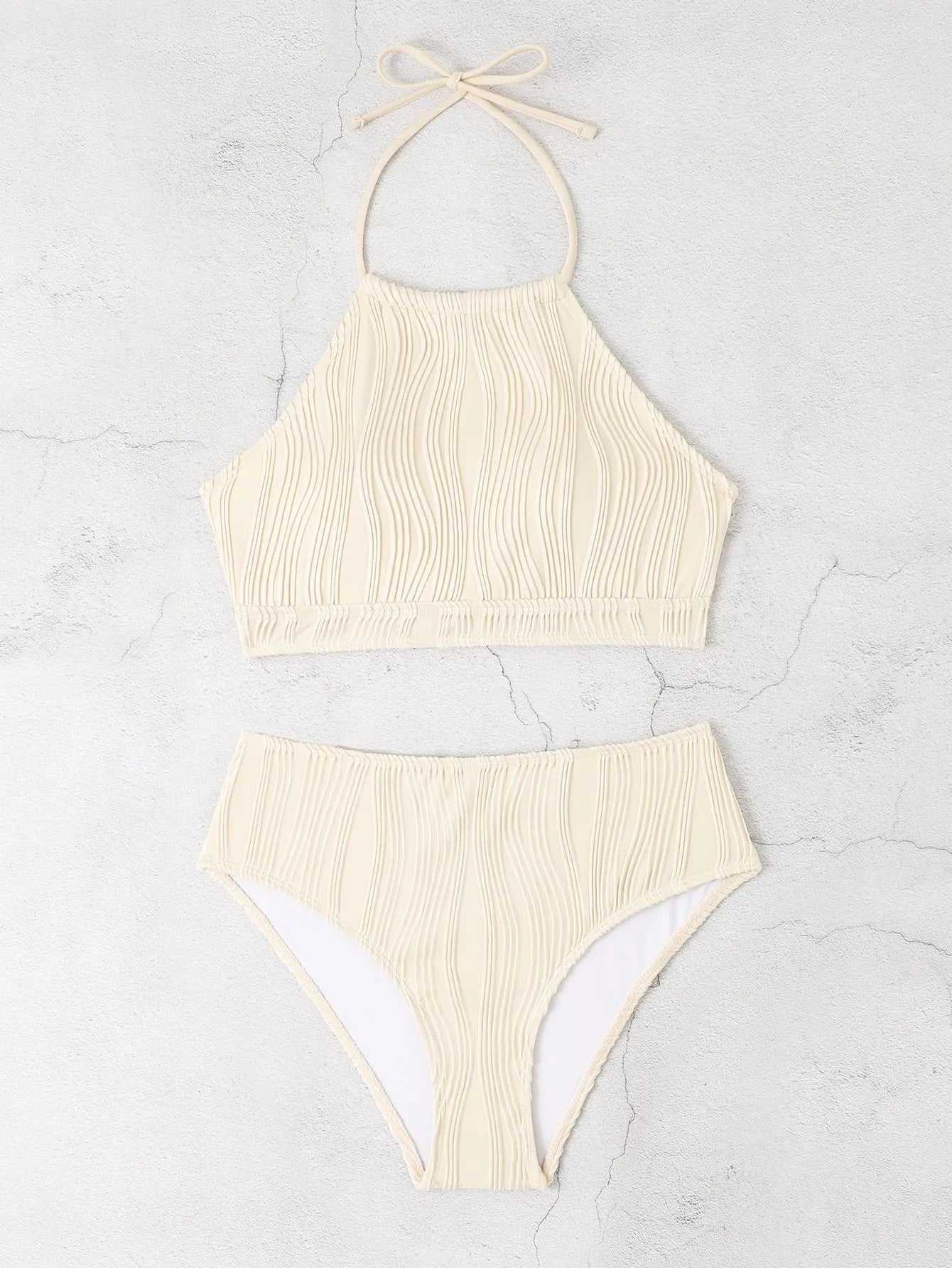 Women's conservative high waist swimwear two-piece set in polyester fabric