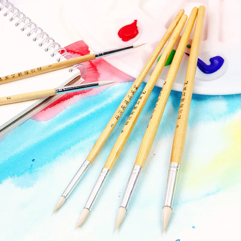 Wooden hooked brush pen set with 6 artistic wool tipped pens for painting and calligraphy