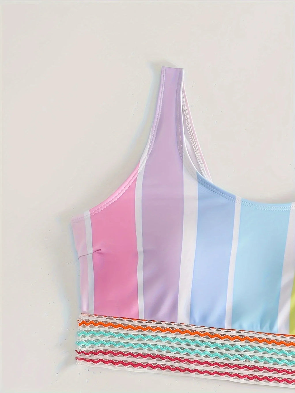 Women's striped sports bikini set with a top and briefs in a European/American pattern style.