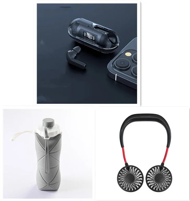 Air13 Pro fully transparent Bluetooth earbuds with 8mm horn and charging box in black