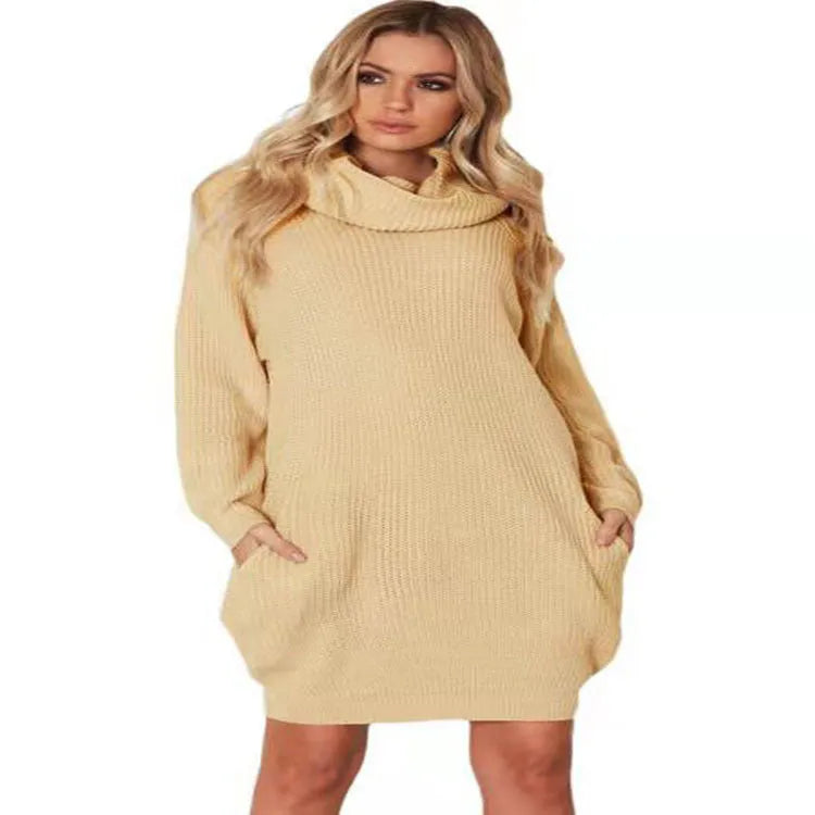 Women's lapel collar loose fit sweater in light apricot colour with front pockets
