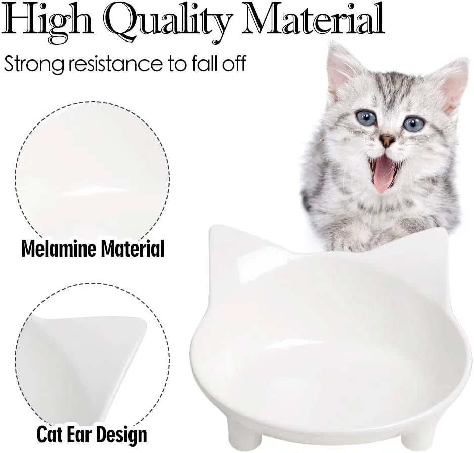 Shallow black cat food bowl with non-slip rubber base for whisker fatigue relief