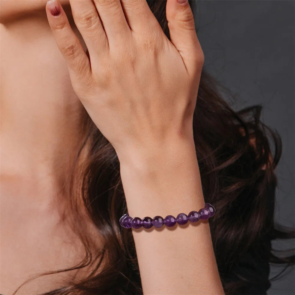 Men's natural stone bead elastic string bracelet in geometric circle style with birthday card