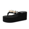 Women's high-heeled flip-flops with cotton fabric upper in black or beige colour