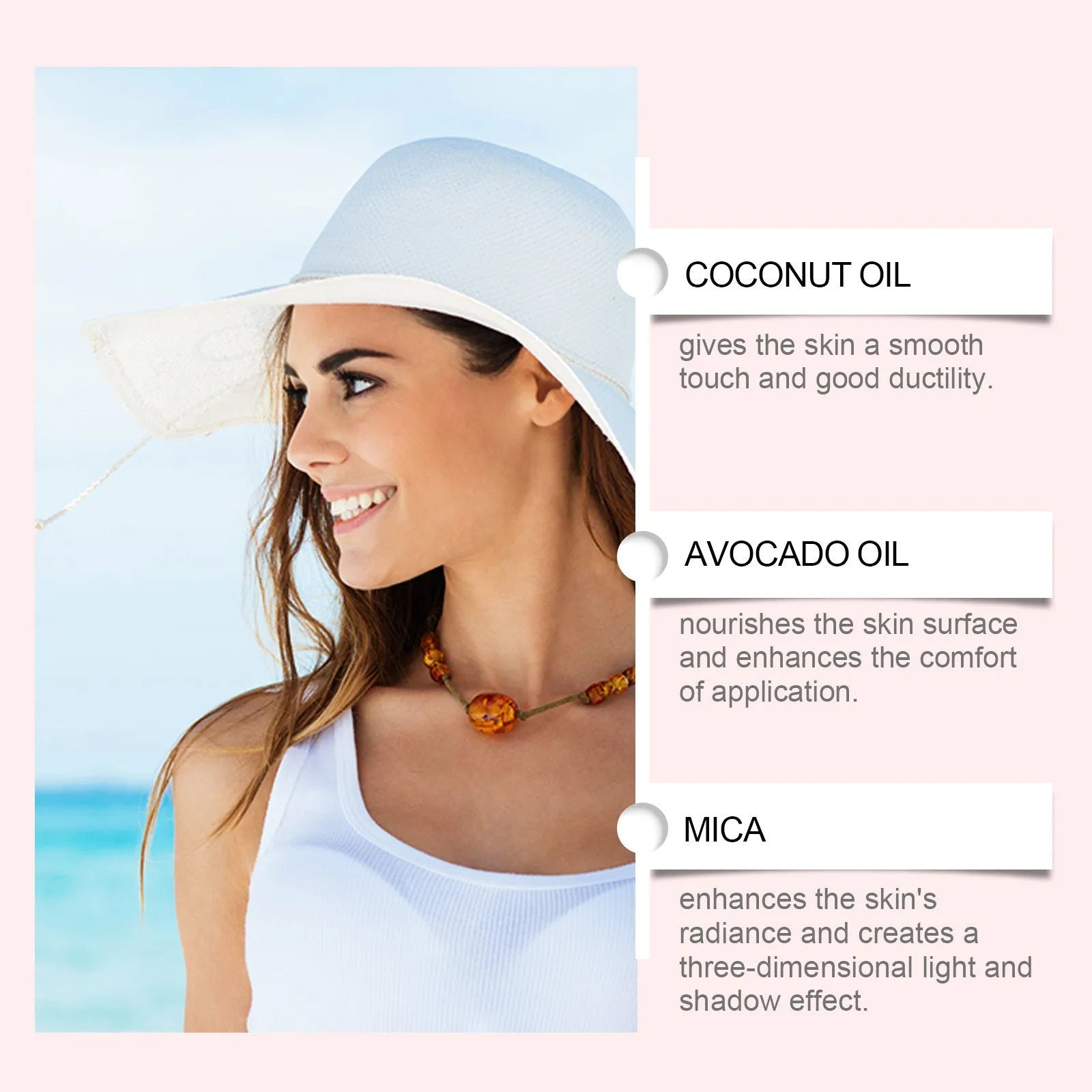 100 ml bottle of sun protection body oil with vitamin E, coconut oil and avocado oil ingredients