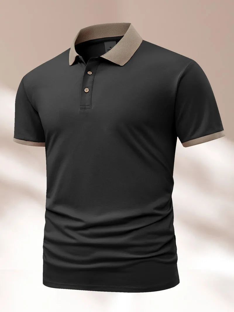 Men's short sleeve polo shirt with flocking print in ice silk fabric available in multiple colours