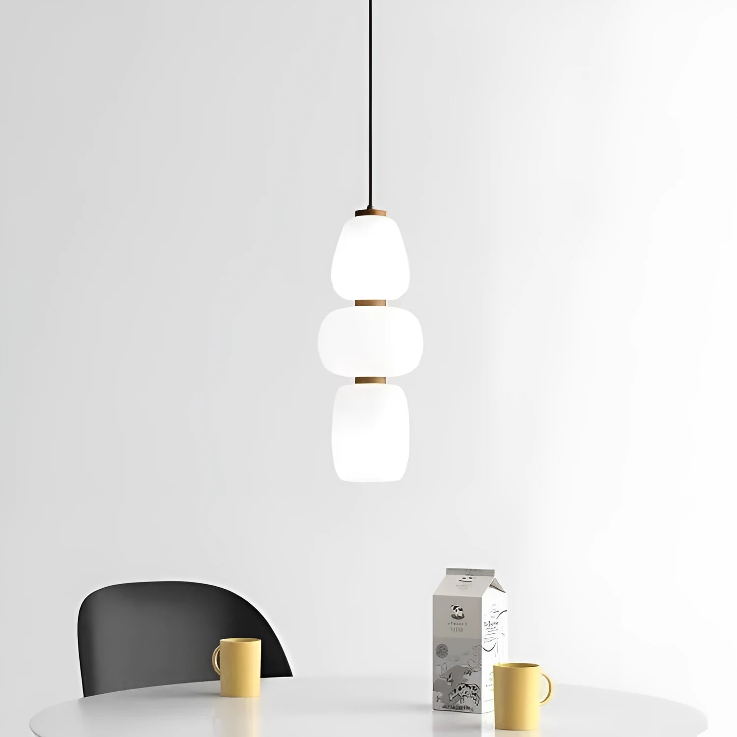 Modern minimalist glass chandelier with warm LED light, iron frame, Type C style