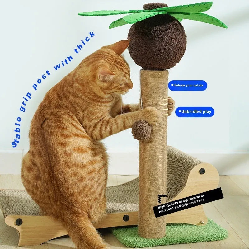 Wooden beach chair shaped cat climbing frame with integrated hemp mat scratching surface