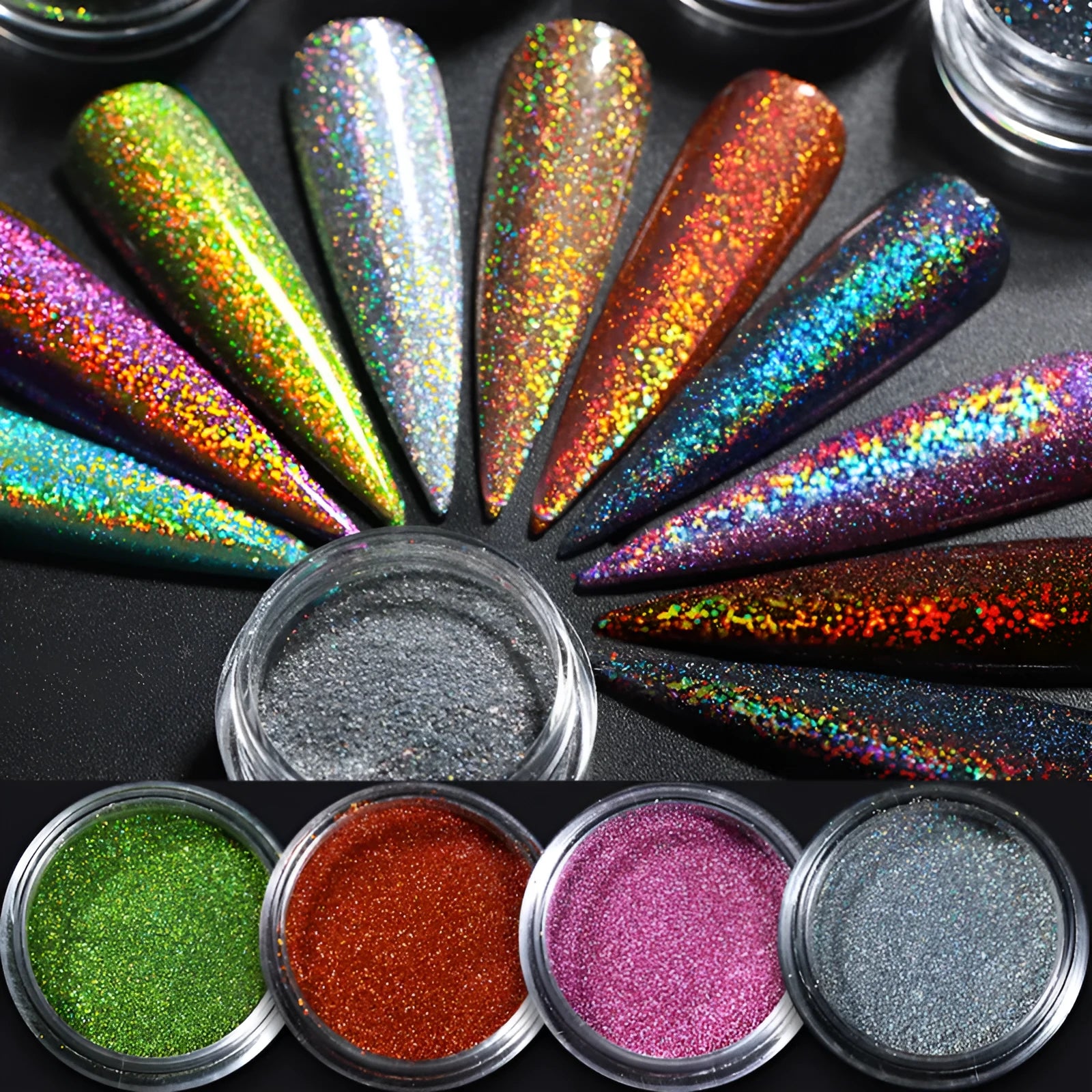 Aurora Magic Nail Powder glitter in laser gradient colours for nail art decoration