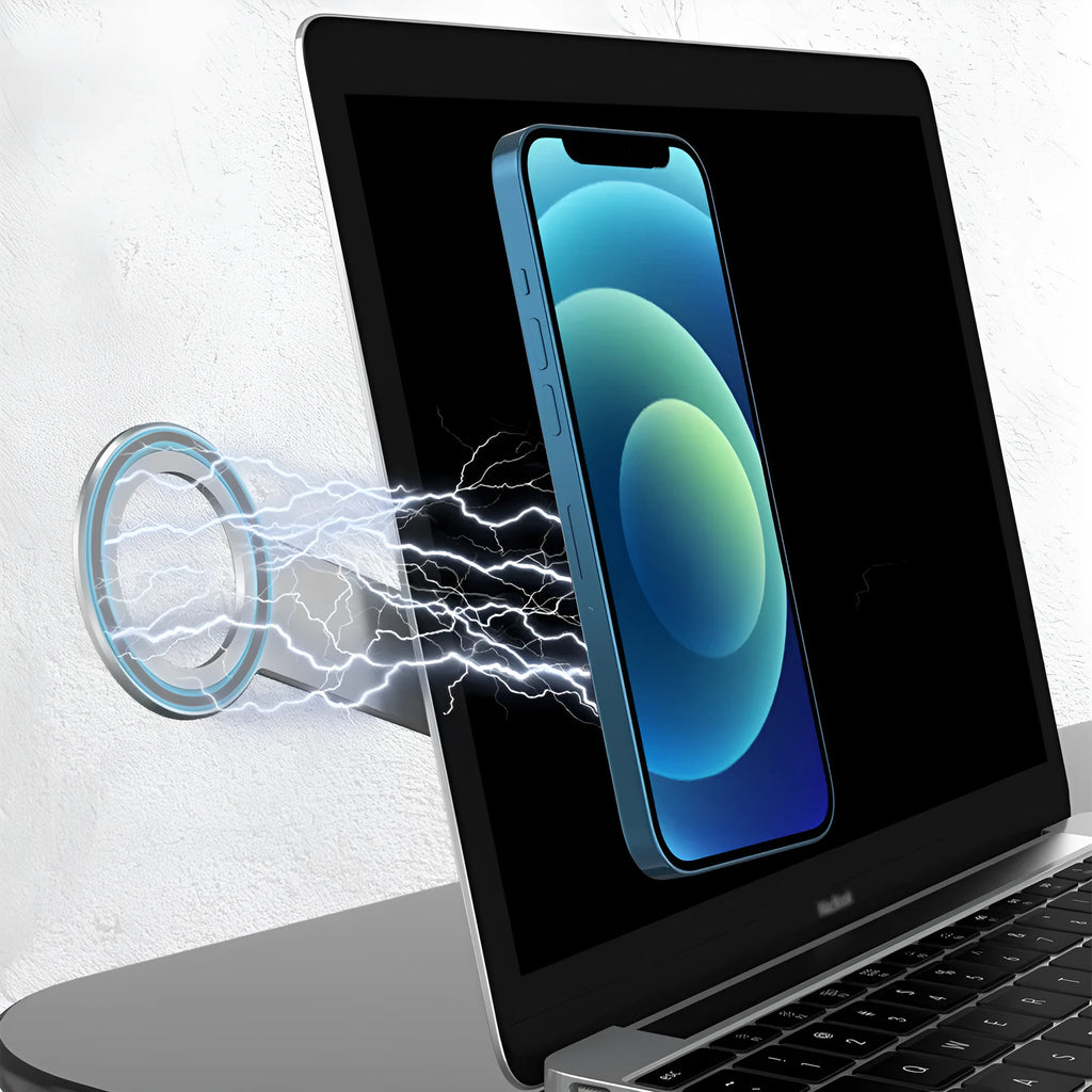 Silver aluminium alloy magnetic mobile phone holder for desk use