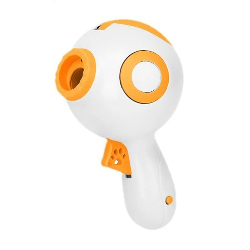 Green, orange, and pink interactive dog treat launcher toy with food dispenser.
