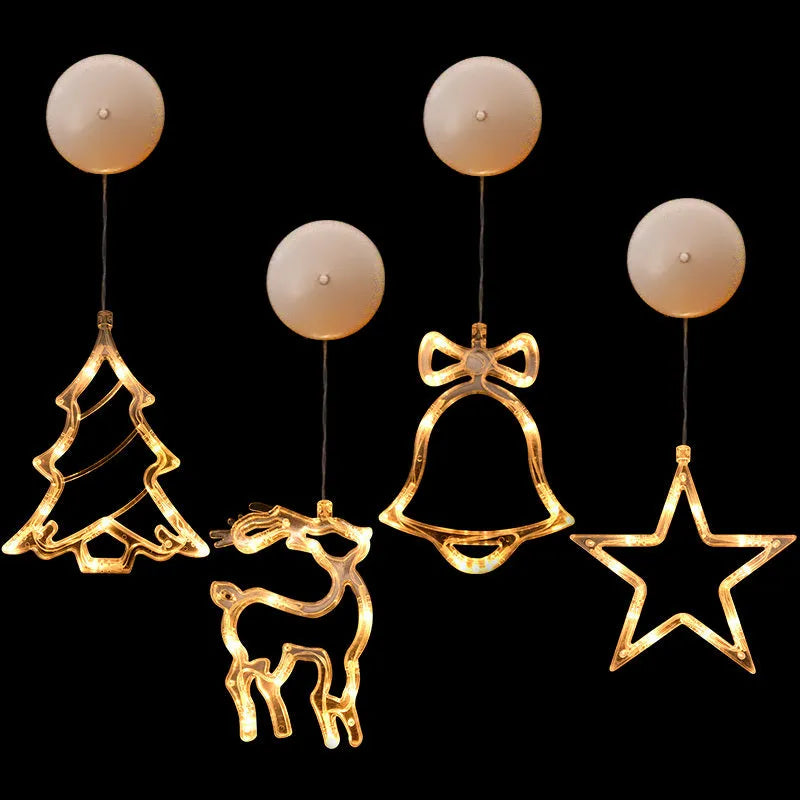 Christmas LED suction cup chandelier lights with Santa Claus, elk and snowman designs for window decoration
