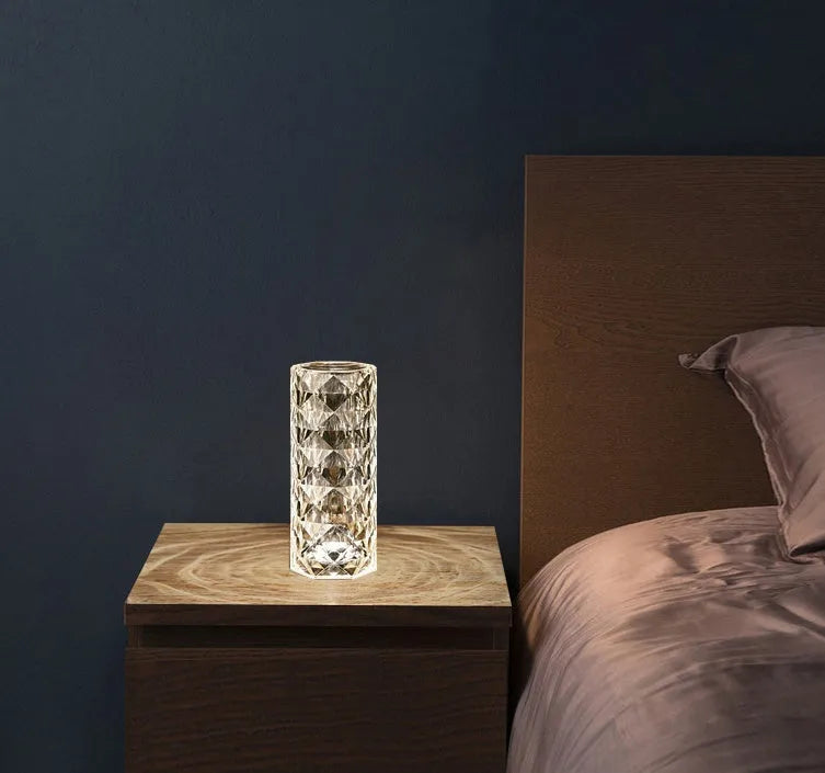 Nordic crystal acrylic USB table lamp with touch dimming and remote, 16 colours, black finish