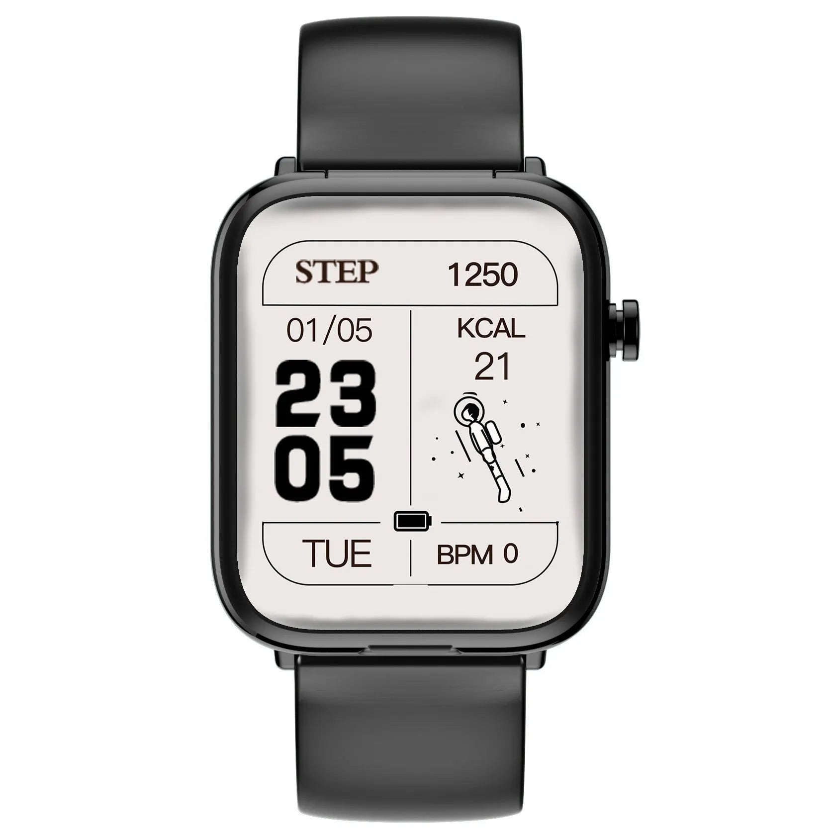 Black smartwatch with 1.69 inch screen and TWS wireless earbuds in charging case
