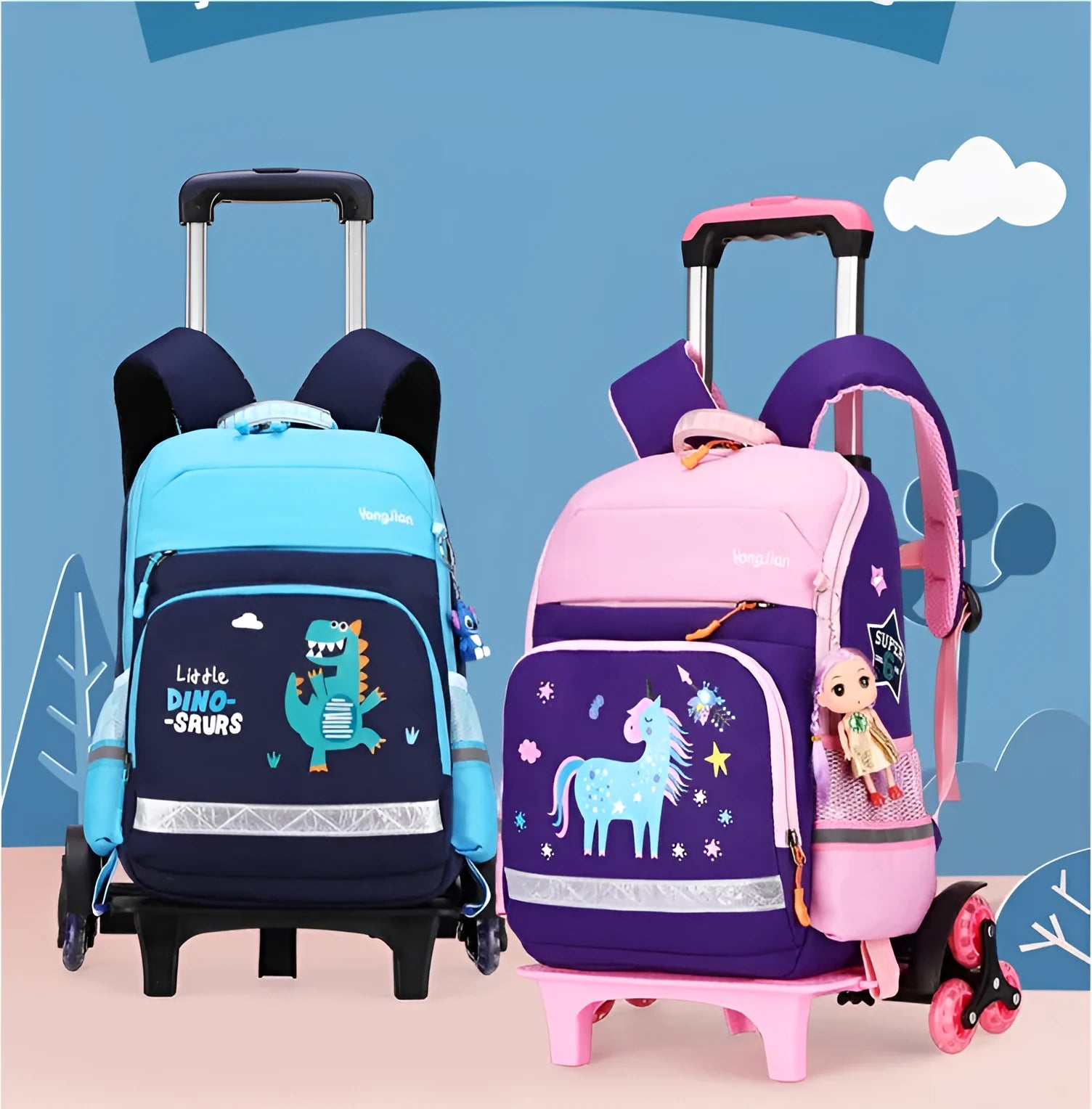 Korean detachable trolley school bag in red or black with Oxford cloth construction and 36-55 litre capacity
