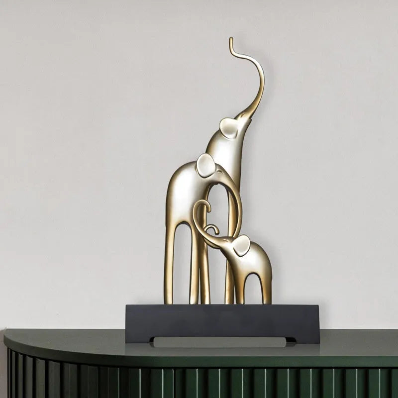 Fortune Bring Elephant decorative resin statue in gold, silver, rose gold or retro colour finish