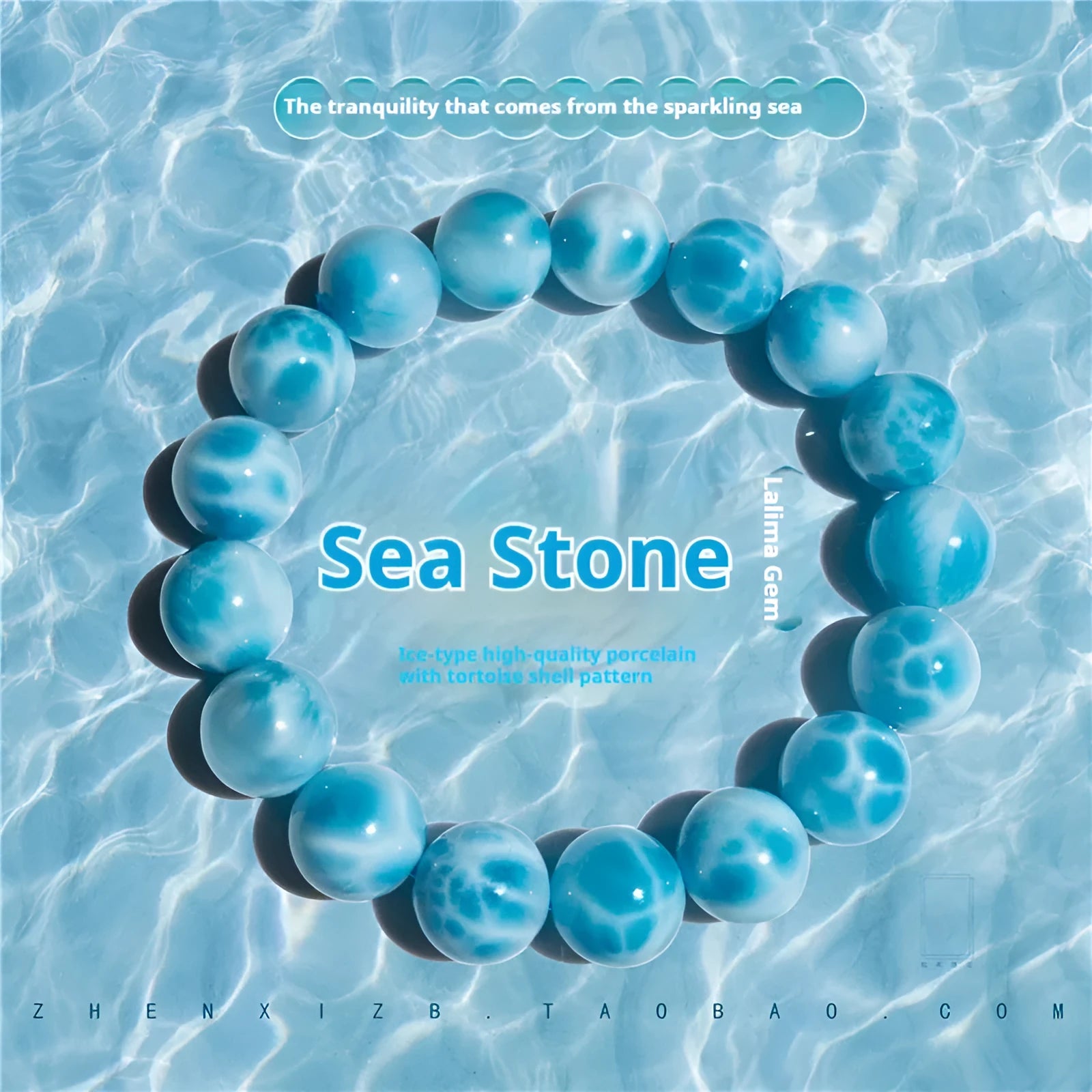 Handmade blue Bodhi bracelet with natural crystal sea-pattern bead and freshwater pearl