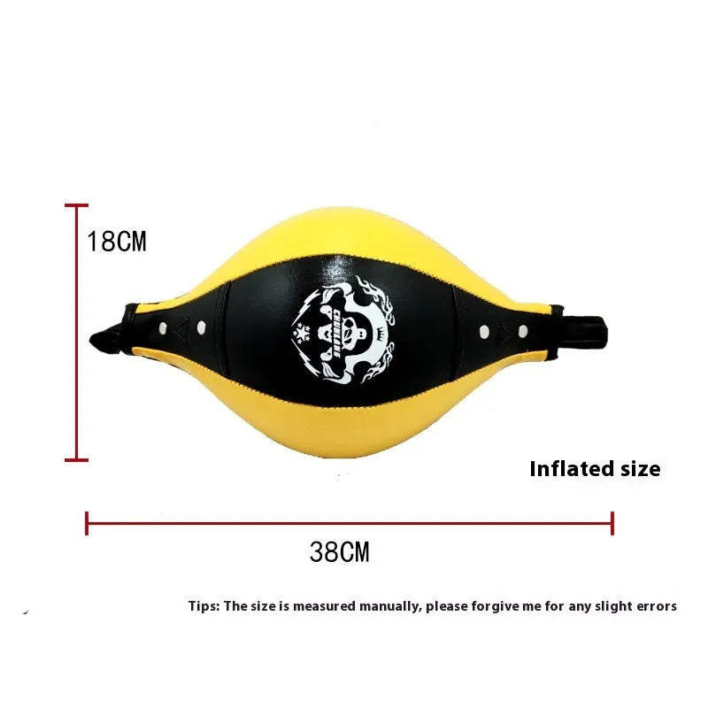 Diamond pattern boxing speed ball hanging from elastic cord in black and red colour option