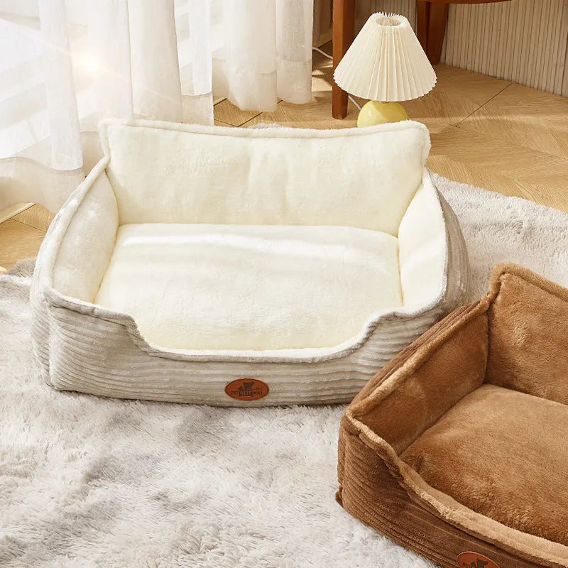 Universal kennel pet bed for small dogs and cats with a removable cover in coffee colour.