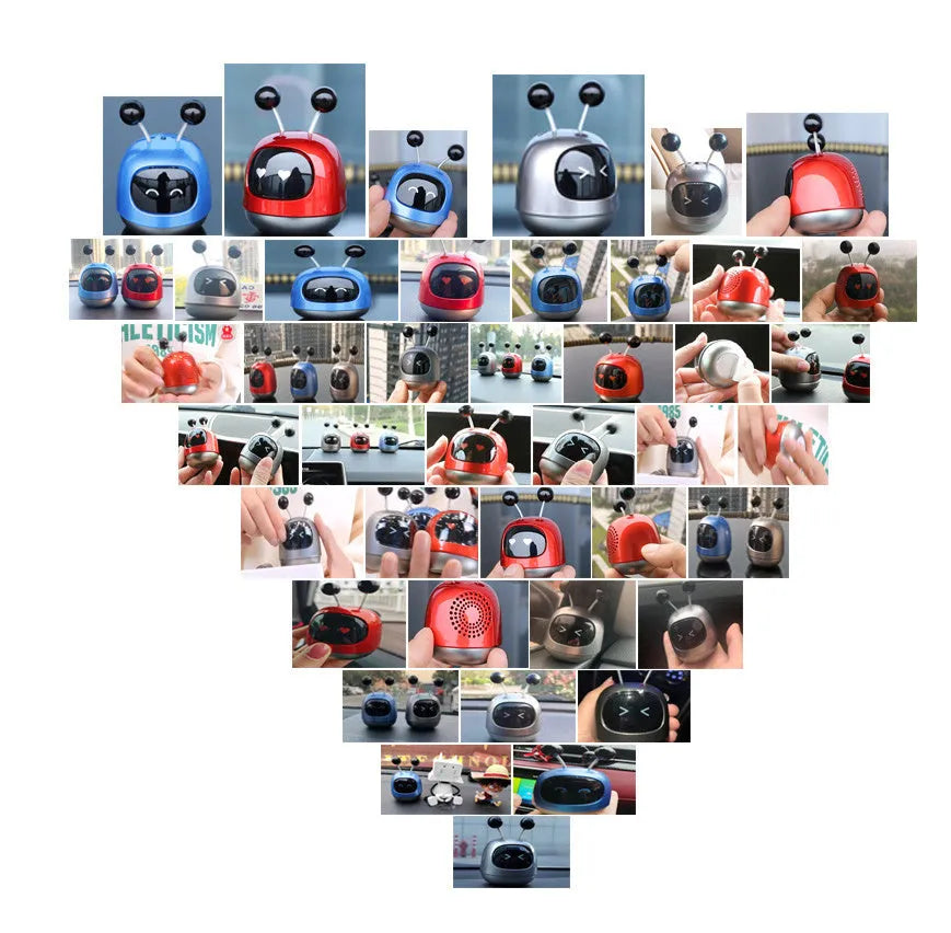 Creative robot car design car vent air freshener aromatherapy decoration in blue, grey, or red.